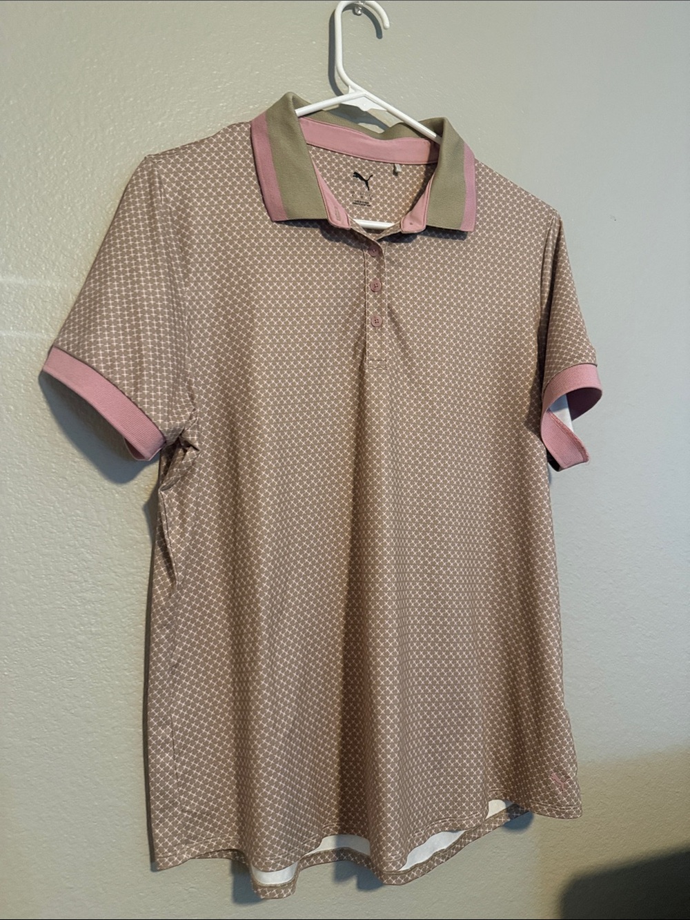 Puma Men’s Taupe Polo with Pink Accents
